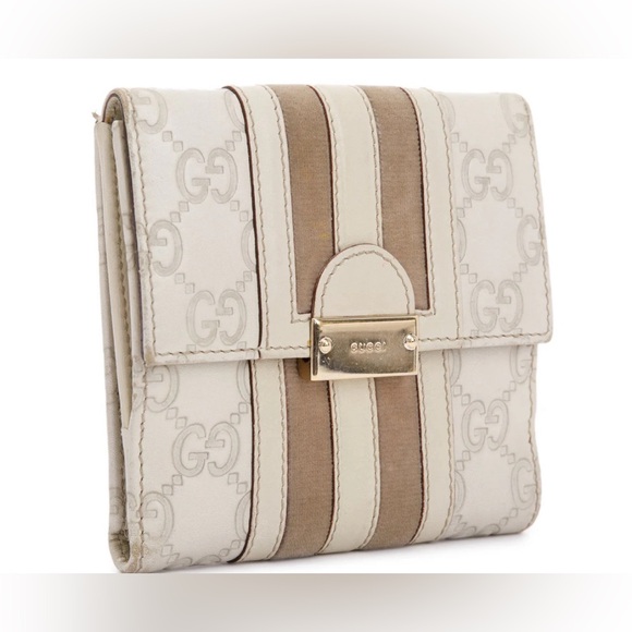 Gucci Creme Signature Leather & Suede Flap Wallet - Picture 4 of 14